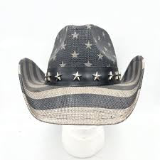 USA Flag Theme Sun Hat, Western Cowboy Hat, Durable Straw Material
