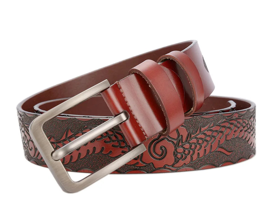Men's carve pattern Genuine Leather Belt pin buckle waistband Pure Cowhide Jeans Vintage Punk Luxury Fashion High-grade belt