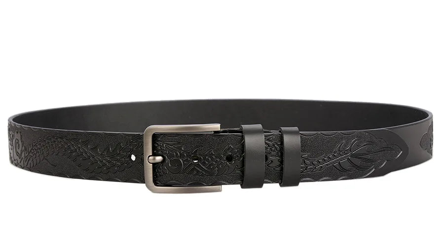 Men's carve pattern Genuine Leather Belt pin buckle waistband Pure Cowhide Jeans Vintage Punk Luxury Fashion High-grade belt