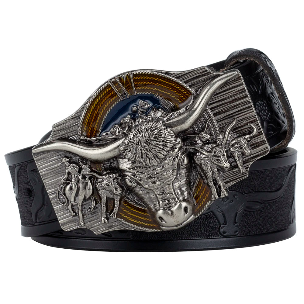 Cow Embossed Belt Genuine Leather Leisure Cowboy Big Agio