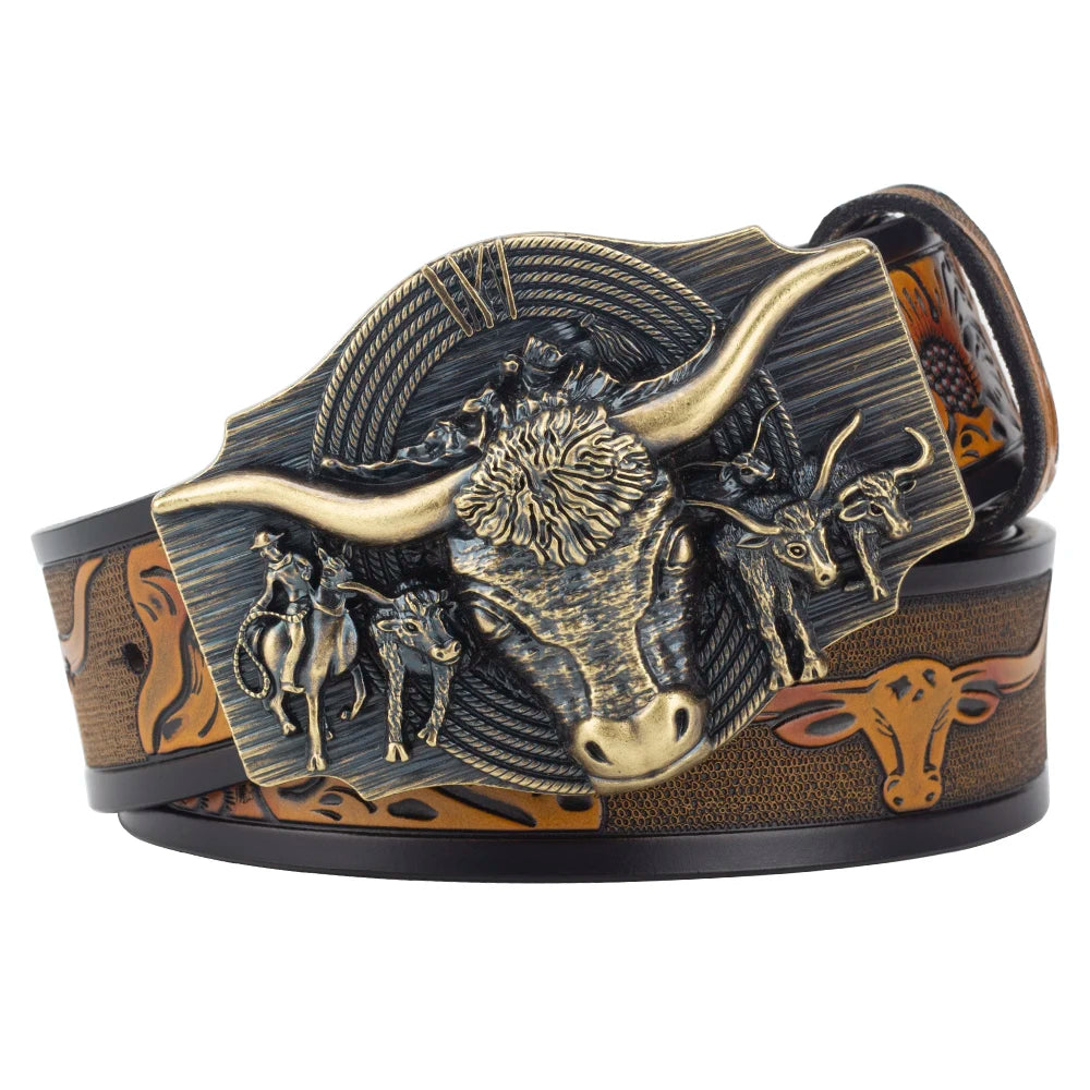 Cow Embossed Belt Genuine Leather Leisure Cowboy Big Agio