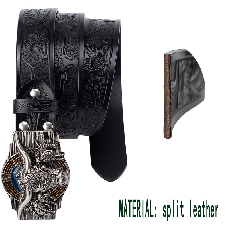 Cow Embossed Belt Genuine Leather Leisure Cowboy Big Agio