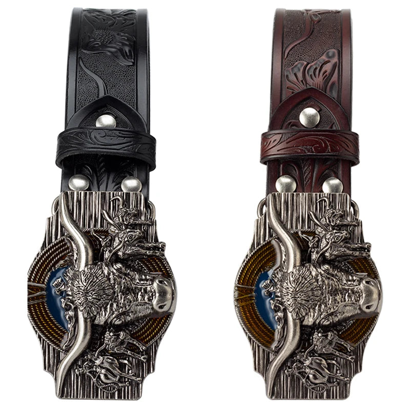 Cow Embossed Belt Genuine Leather Leisure Cowboy Big Agio