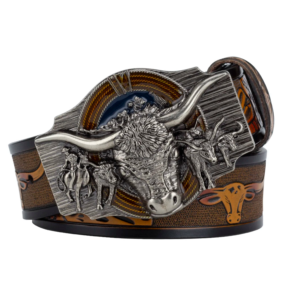 Cow Embossed Belt Genuine Leather Leisure Cowboy Big Agio