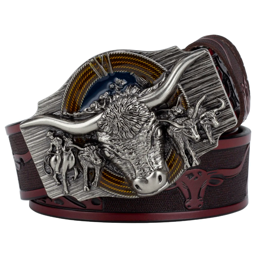 Cow Embossed Belt Genuine Leather Leisure Cowboy Big Agio