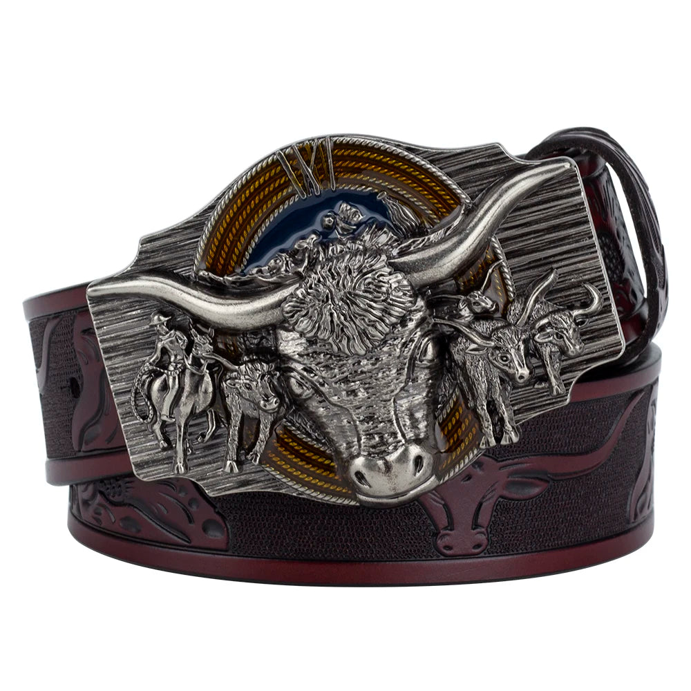 Cow Embossed Belt Genuine Leather Leisure Cowboy Big Agio