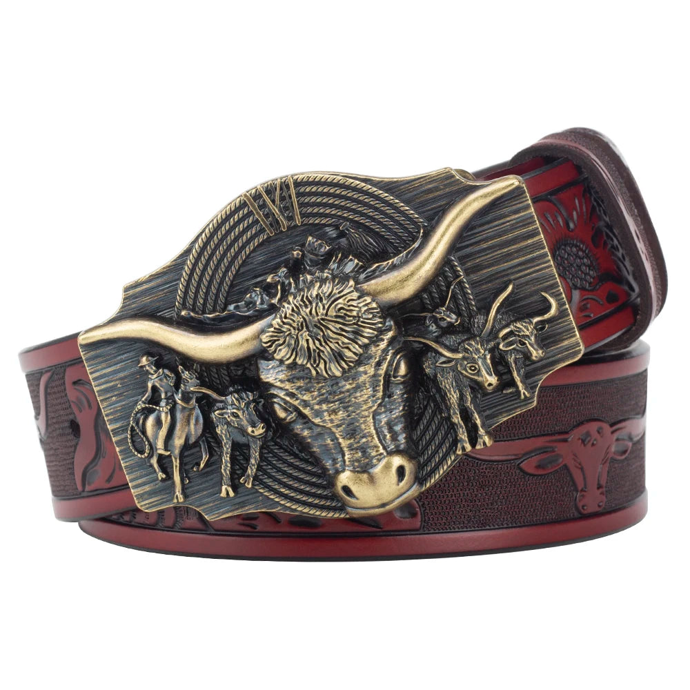 Cow Embossed Belt Genuine Leather Leisure Cowboy Big Agio