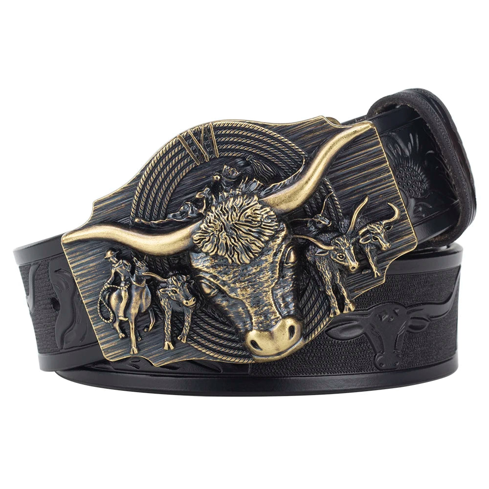 Cow Embossed Belt Genuine Leather Leisure Cowboy Big Agio