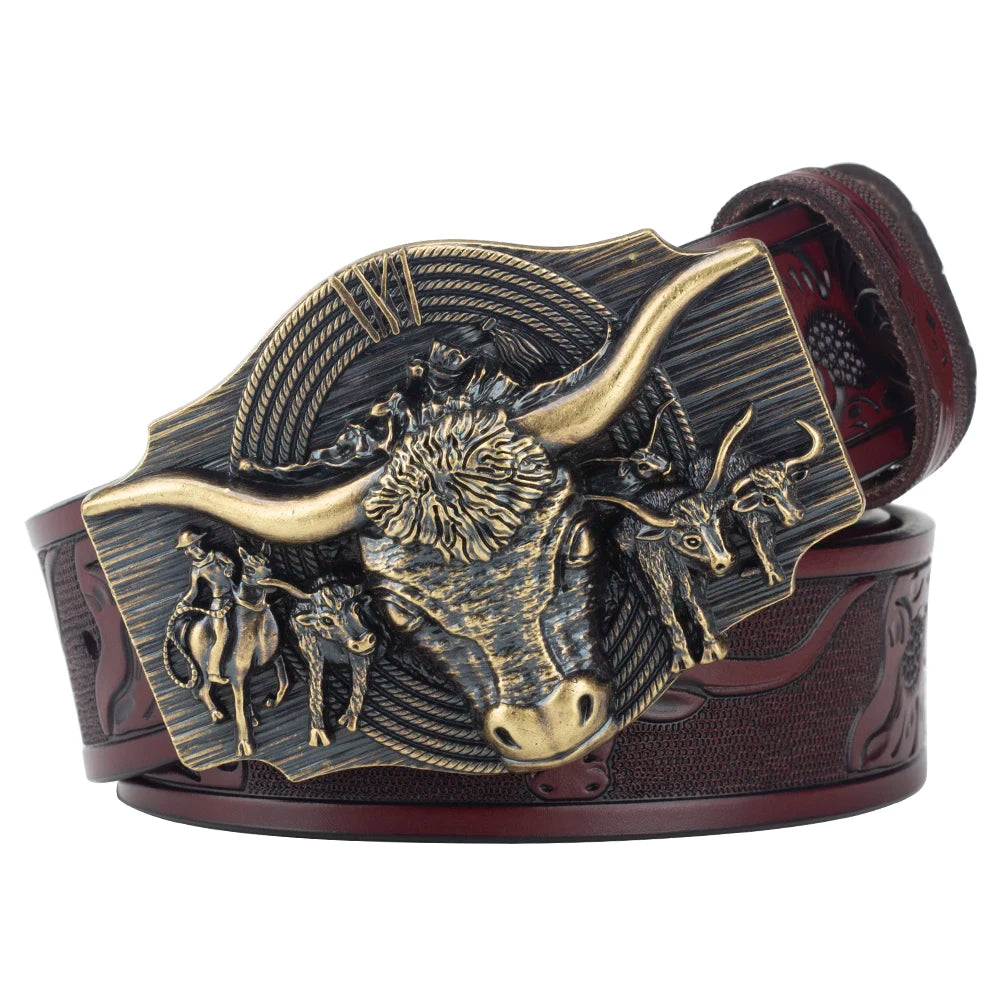 Cow Embossed Belt Genuine Leather Leisure Cowboy Big Agio