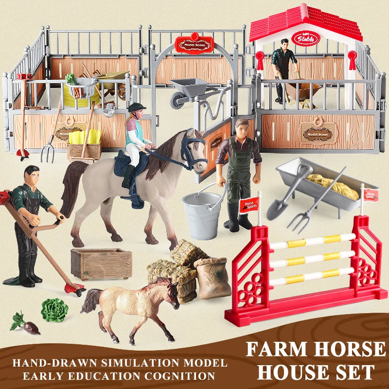 Oenux Farm Playset – Rider, Stable & Horse Figures