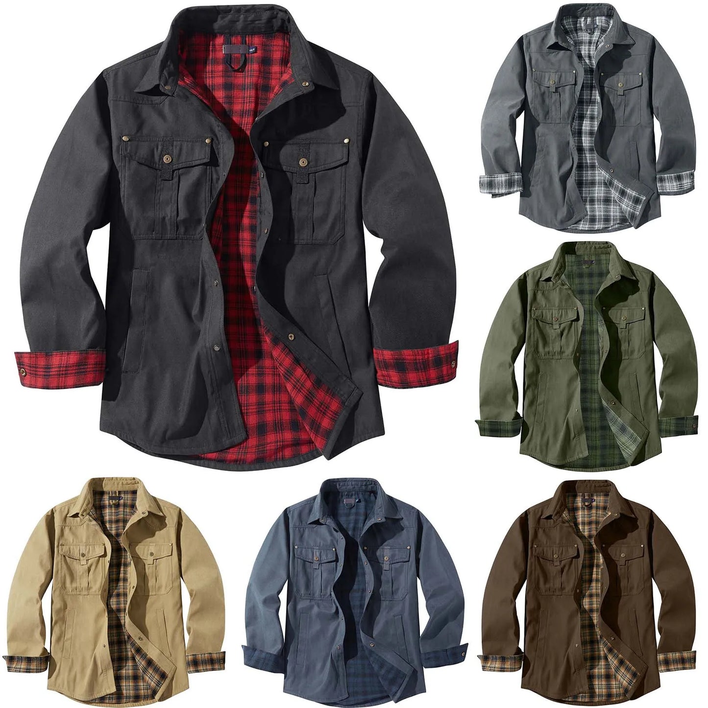 Mens Plus Size Lapel Plaid Flannel Casual Jacket European And Retro Foreign Trade Winter Warm Thickened Solid Color Jacket