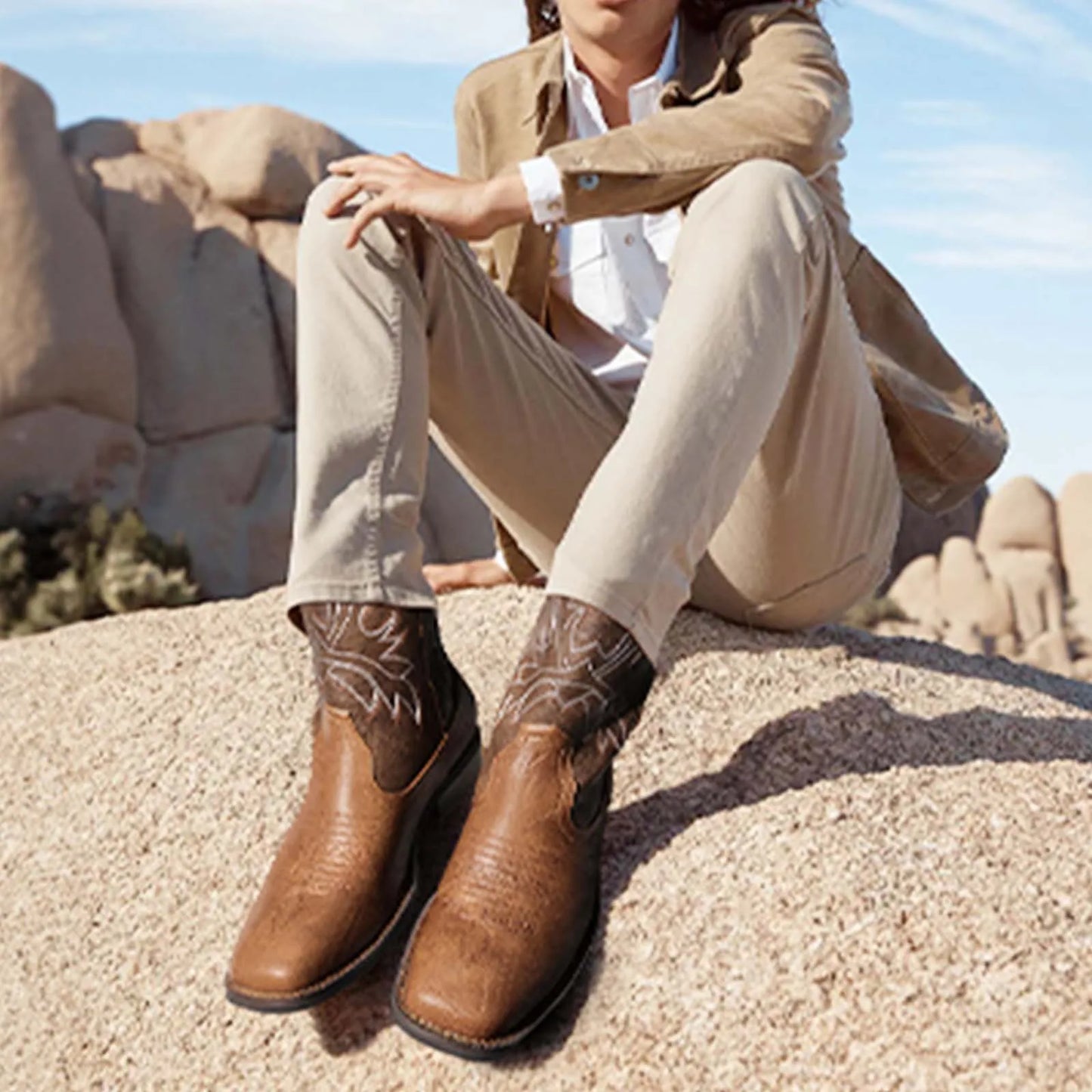 Men's Western Cowboy Boots: Classic Embroidered Slip-On with Square Toe