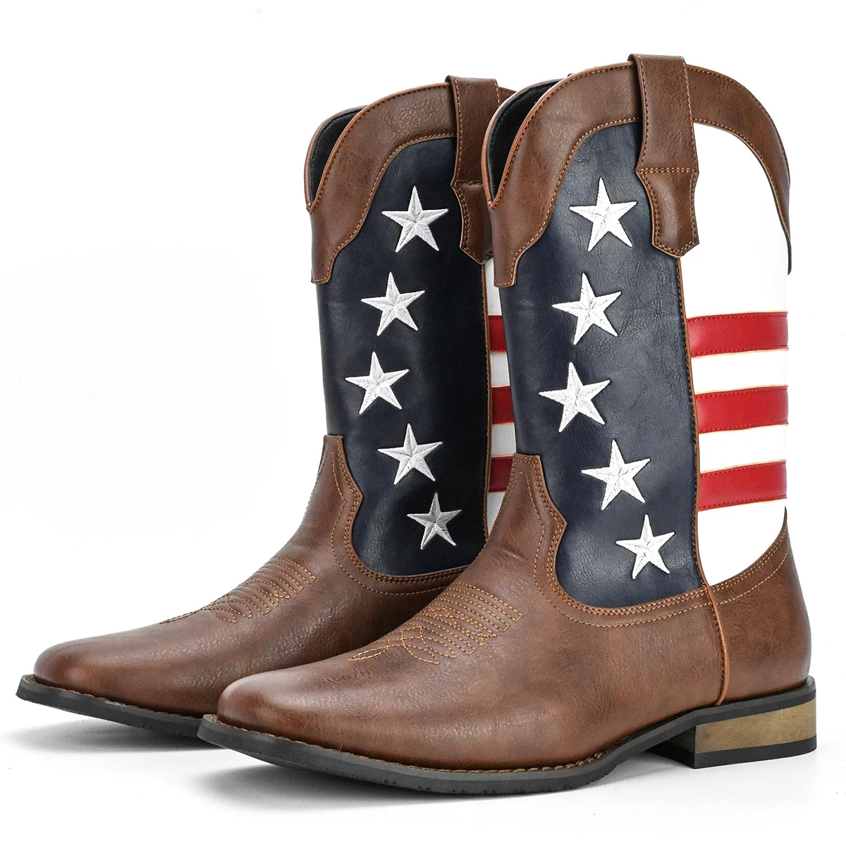 Men's Trendy High Top Cowboys Boots With Stars And Stripes Pattern