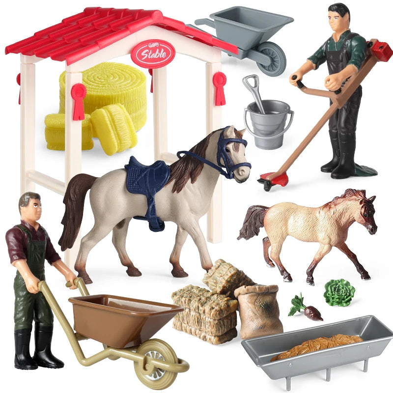 Oenux Farm Playset – Rider, Stable & Horse Figures