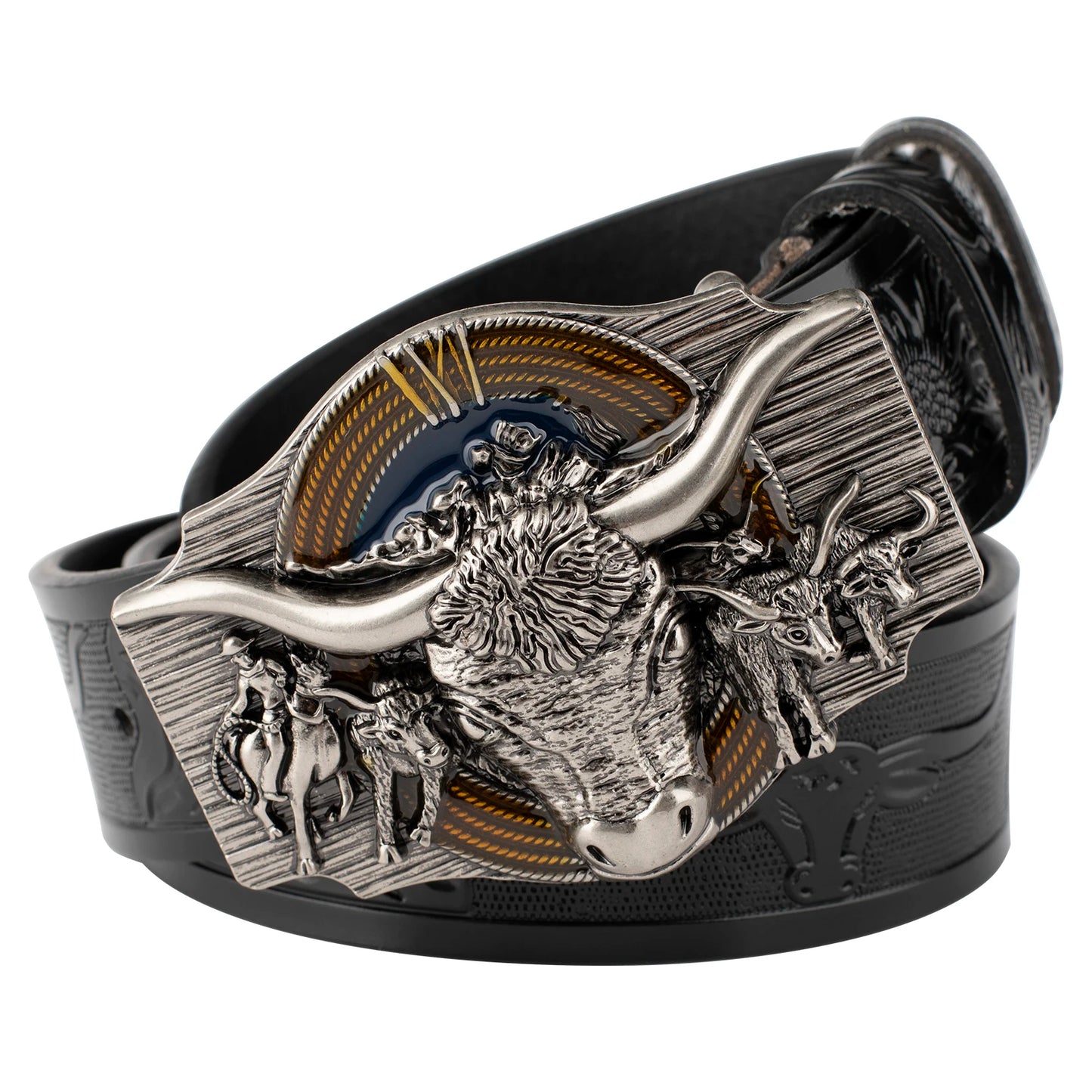 Cow Embossed Belt Genuine Leather Leisure Cowboy Big Agio