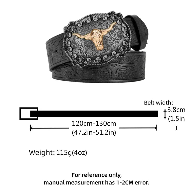 New Men's Western Cowboy Belt - Cool Handsome Black Faux Leather with Embossed Design and Stylish Alloy Buckle men belt