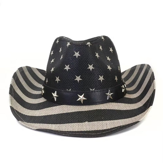 USA Flag Theme Sun Hat, Western Cowboy Hat, Durable Straw Material