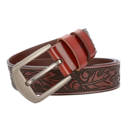 Men's carve pattern Genuine Leather Belt pin buckle waistband  Pure Cowhide  Jeans  Vintage  Punk Luxury Fashion High-grade belt