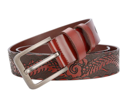 Men's carve pattern Genuine Leather Belt pin buckle waistband  Pure Cowhide  Jeans  Vintage  Punk Luxury Fashion High-grade belt