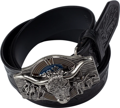 Cow Embossed Belt Genuine Leather Leisure Cowboy Big Agio