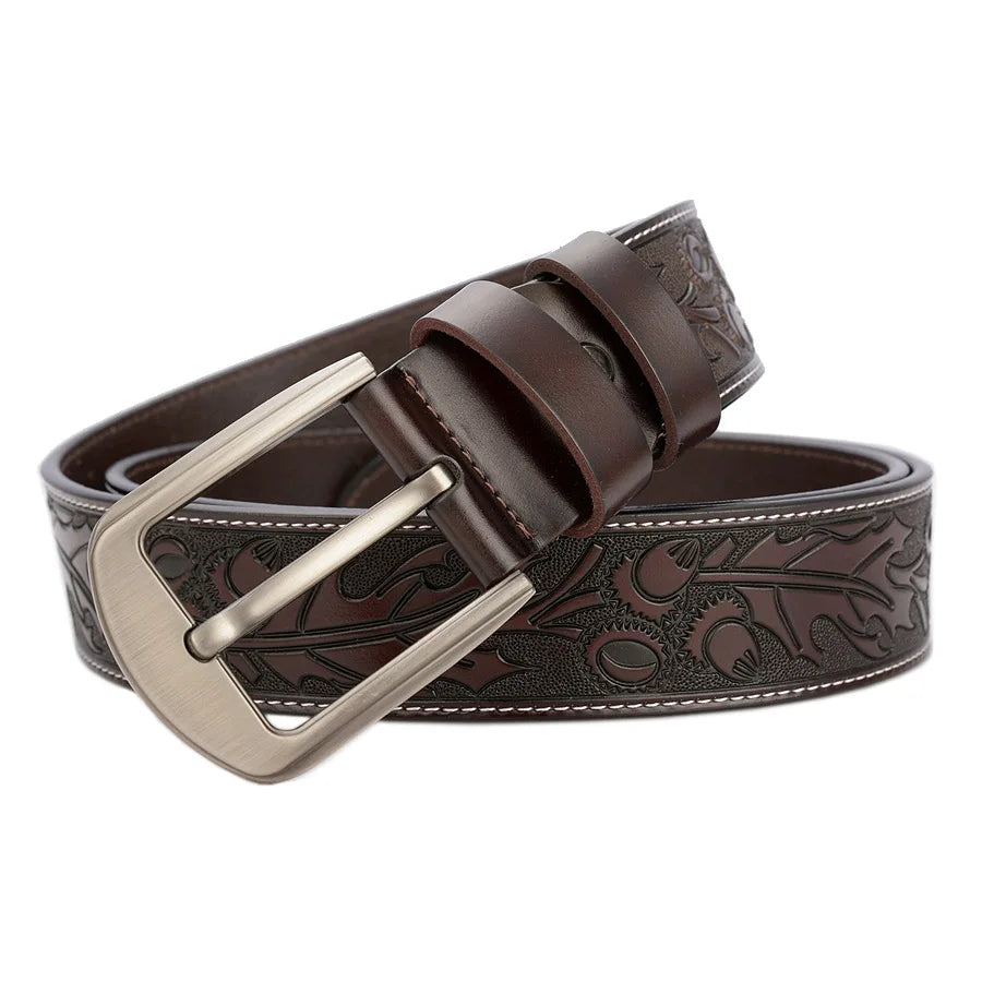 Men's carve pattern Genuine Leather Belt pin buckle waistband  Pure Cowhide  Jeans  Vintage  Punk Luxury Fashion High-grade belt