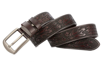 Men's carve pattern Genuine Leather Belt pin buckle waistband  Pure Cowhide  Jeans  Vintage  Punk Luxury Fashion High-grade belt