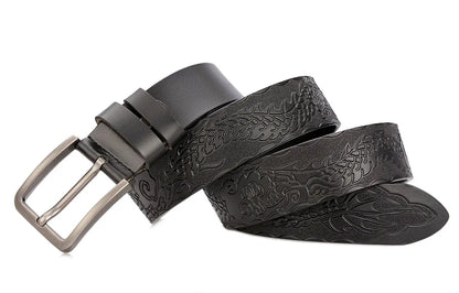 Men's carve pattern Genuine Leather Belt pin buckle waistband  Pure Cowhide  Jeans  Vintage  Punk Luxury Fashion High-grade belt