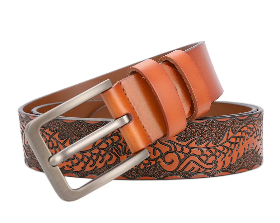 Men's carve pattern Genuine Leather Belt pin buckle waistband  Pure Cowhide  Jeans  Vintage  Punk Luxury Fashion High-grade belt
