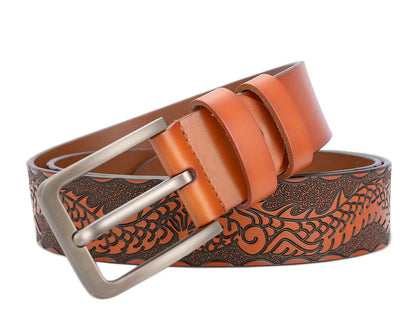 Men's carve pattern Genuine Leather Belt pin buckle waistband  Pure Cowhide  Jeans  Vintage  Punk Luxury Fashion High-grade belt