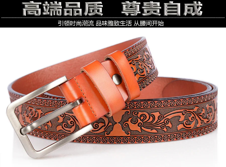Men's carve pattern Genuine Leather Belt pin buckle waistband  Pure Cowhide  Jeans  Vintage  Punk Luxury Fashion High-grade belt