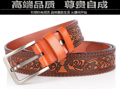 Men's carve pattern Genuine Leather Belt pin buckle waistband  Pure Cowhide  Jeans  Vintage  Punk Luxury Fashion High-grade belt