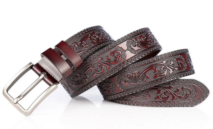 Men's carve pattern Genuine Leather Belt pin buckle waistband  Pure Cowhide  Jeans  Vintage  Punk Luxury Fashion High-grade belt