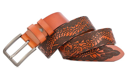 Men's carve pattern Genuine Leather Belt pin buckle waistband  Pure Cowhide  Jeans  Vintage  Punk Luxury Fashion High-grade belt