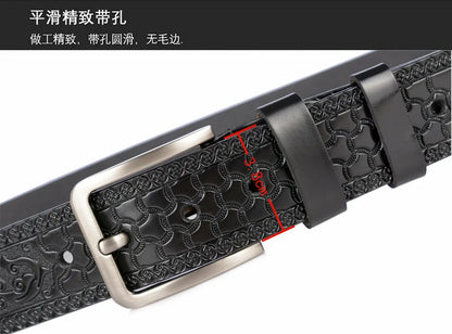 Men's carve pattern Genuine Leather Belt pin buckle waistband  Pure Cowhide  Jeans  Vintage  Punk Luxury Fashion High-grade belt