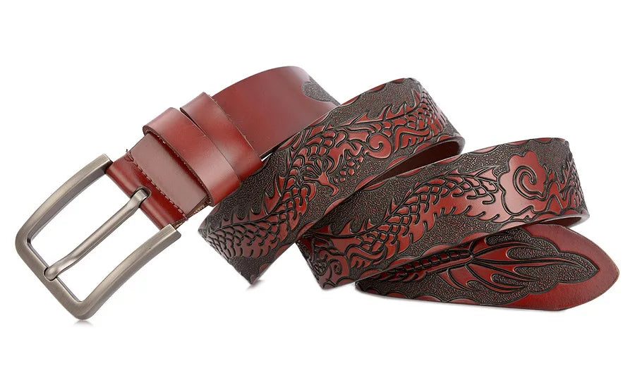 Men's carve pattern Genuine Leather Belt pin buckle waistband  Pure Cowhide  Jeans  Vintage  Punk Luxury Fashion High-grade belt
