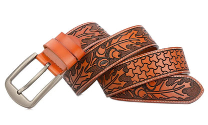 Men's carve pattern Genuine Leather Belt pin buckle waistband  Pure Cowhide  Jeans  Vintage  Punk Luxury Fashion High-grade belt