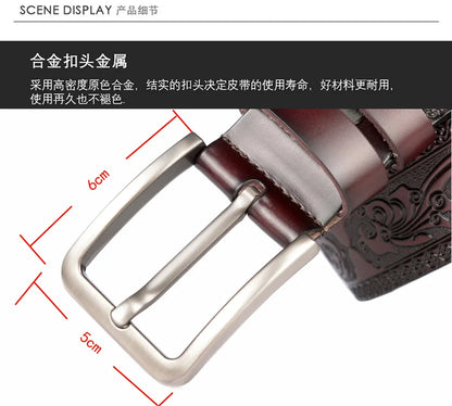 Men's carve pattern Genuine Leather Belt pin buckle waistband  Pure Cowhide  Jeans  Vintage  Punk Luxury Fashion High-grade belt