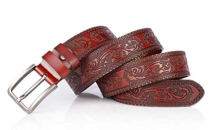 Men's carve pattern Genuine Leather Belt pin buckle waistband  Pure Cowhide  Jeans  Vintage  Punk Luxury Fashion High-grade belt