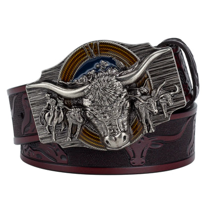 Cow Embossed Belt Genuine Leather Leisure Cowboy Big Agio