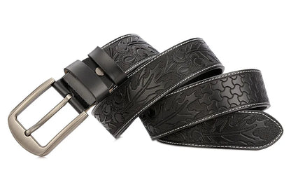Men's carve pattern Genuine Leather Belt pin buckle waistband  Pure Cowhide  Jeans  Vintage  Punk Luxury Fashion High-grade belt