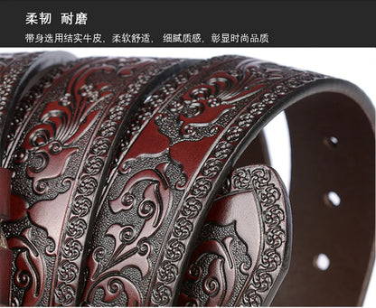 Men's carve pattern Genuine Leather Belt pin buckle waistband  Pure Cowhide  Jeans  Vintage  Punk Luxury Fashion High-grade belt