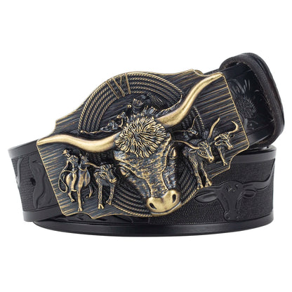 Cow Embossed Belt Genuine Leather Leisure Cowboy Big Agio