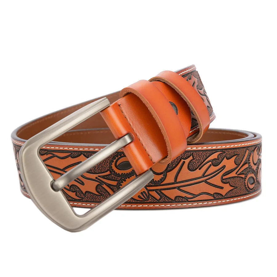 Men's carve pattern Genuine Leather Belt pin buckle waistband  Pure Cowhide  Jeans  Vintage  Punk Luxury Fashion High-grade belt