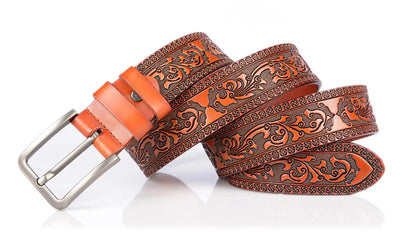 Men's carve pattern Genuine Leather Belt pin buckle waistband  Pure Cowhide  Jeans  Vintage  Punk Luxury Fashion High-grade belt