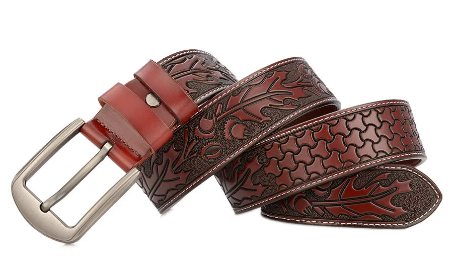 Men's carve pattern Genuine Leather Belt pin buckle waistband  Pure Cowhide  Jeans  Vintage  Punk Luxury Fashion High-grade belt