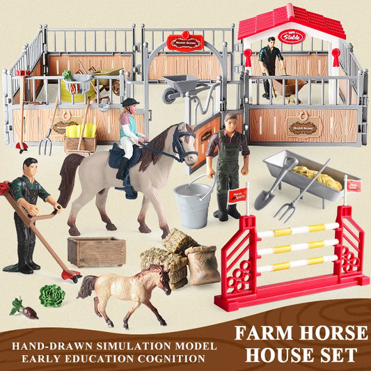 Oenux Farm Playset – Rider, Stable & Horse Figures