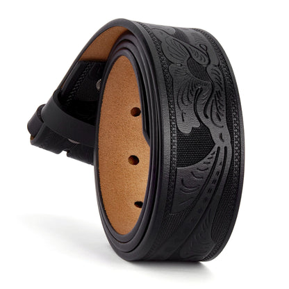 2024 High Quantity Western Leather Men Belts No Buckle Strap for Men Two Layer Embossed Cowhide Male Cowboy Belt Without Buckle