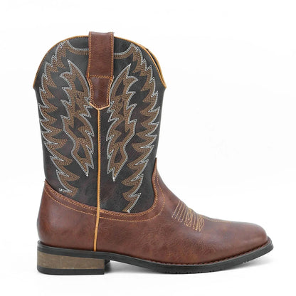 Men's desert cowboy boots square toe fashionable phoenix embroidered western boots