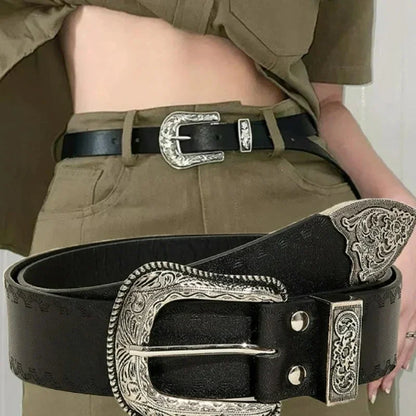 Y2K Pattern Print Belt Western PU Leather for Women Designer Brand Metal Buckle Pin Waist Belt Girls Hip Hop Fashion Waistband
