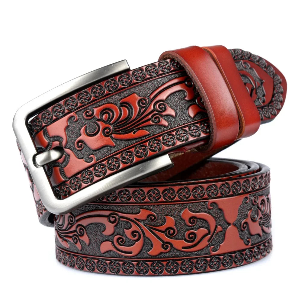 Men's carve pattern Genuine Leather Belt pin buckle waistband  Pure Cowhide  Jeans  Vintage  Punk Luxury Fashion High-grade belt